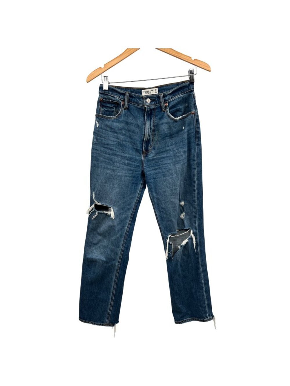 Abercrombie & Fitch Womens Ankle Straight Leg Jeans Blue Distressed High Rise 4R